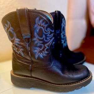 Black and turquoise Arita Fatbaby boots, womens sz 8.5